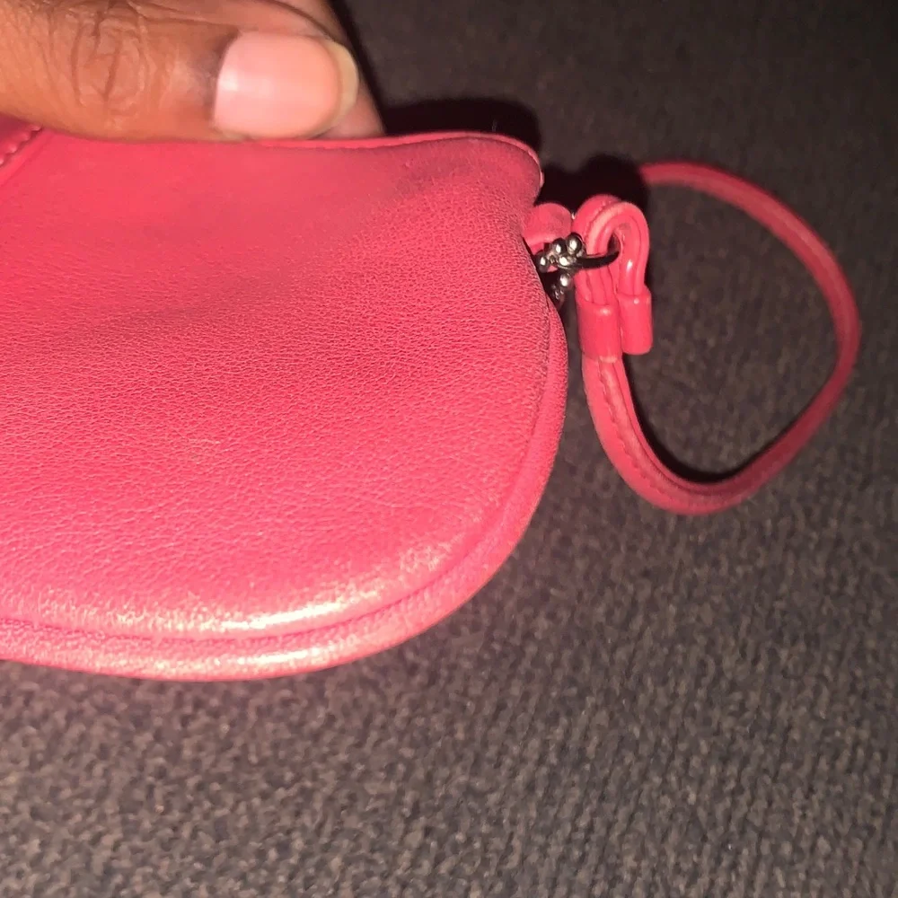 Coach Coral Pink Leather Wristlet with Strap hangtag